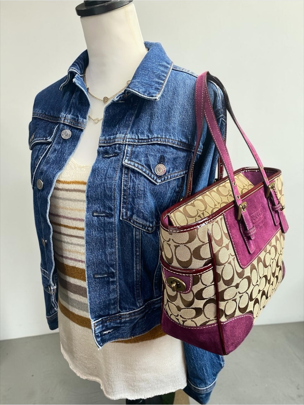 Coach Vintage Signature C Purple Suede Turnlock Tote - Picture 3 of 15
